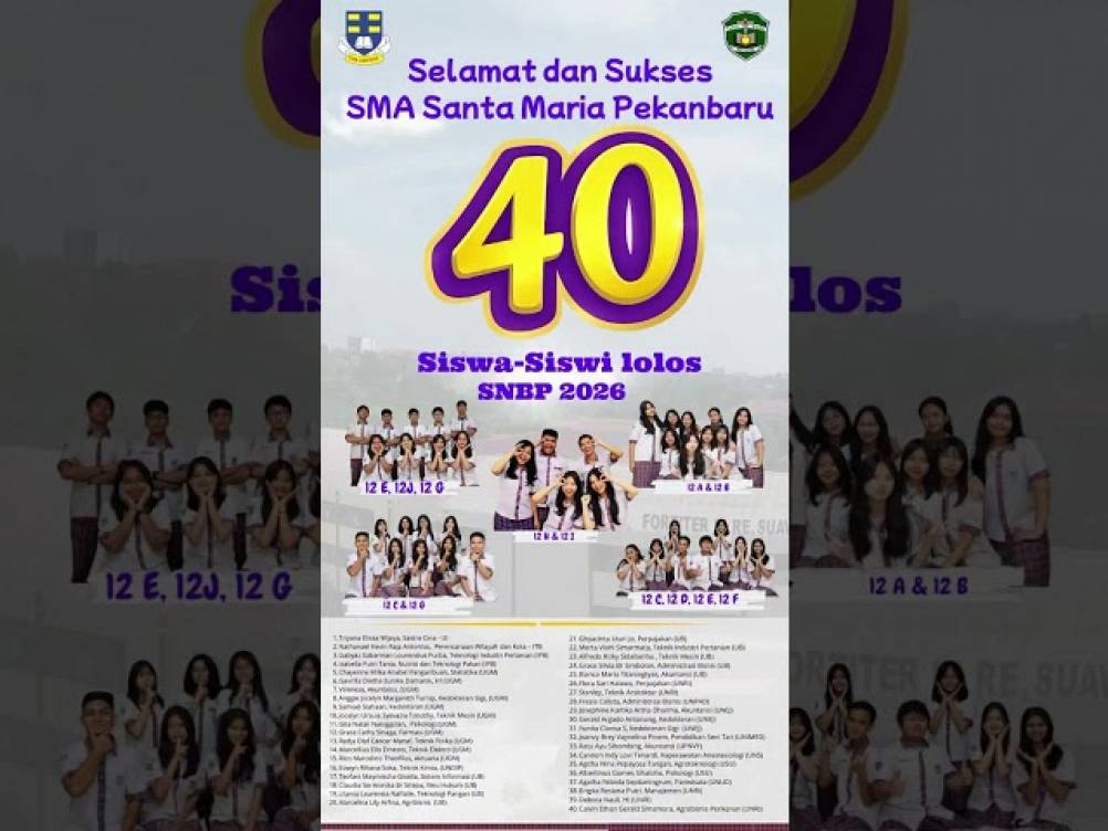 SNBP 2026: 40 Siswa SMA Santa Maria Pekanbaru Lolos PTN, Prestasi Meningkat Signifikan