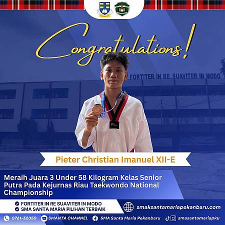 Selamat Dan Sukses Kepada Peserta Didik SMA Santa Maria Pekanbaru Yang Menjadi Juara dalam Ajang Riau National Taekwondo Championship (RNTC) 2026