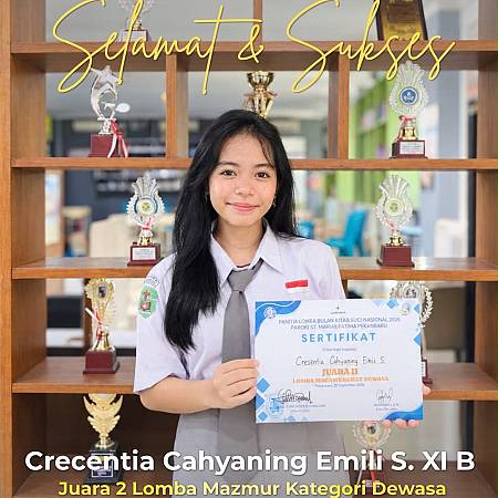 Selamat dan Sukses Kepada Peserta Didik SMA Santa Maria Pekanbaru Yang Telah Meraih Prestasi Dalam Ajang Lomba Mazmur BKSN 2026